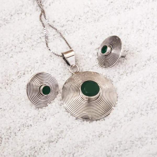 1_Concentric_Green_925_Silver_Pendant_Set_Noorish_Jewellery