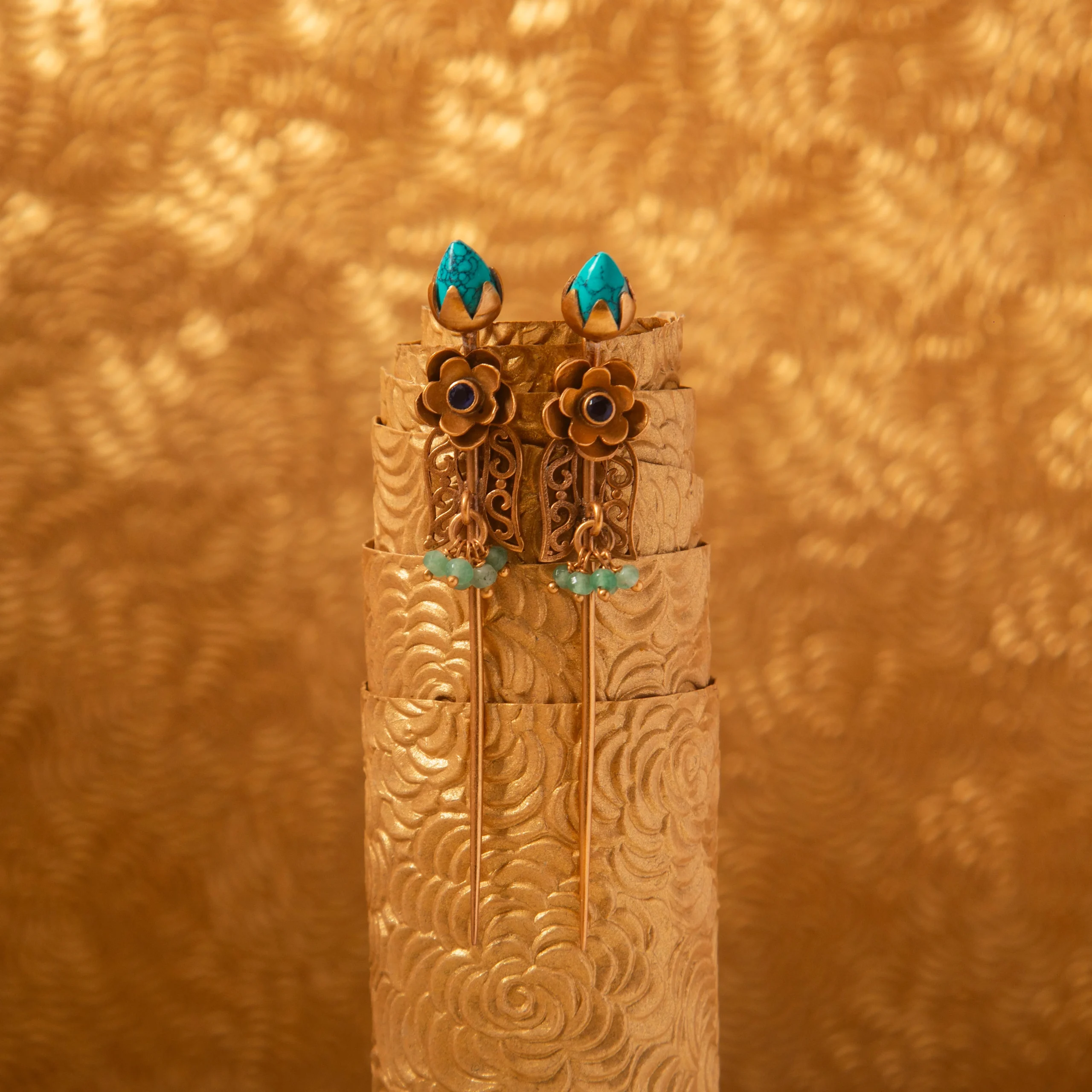 1_Golden_Bloom_Needle_925_Silver_Ear_Cuff_Turquoise_Noorish_Jewellery