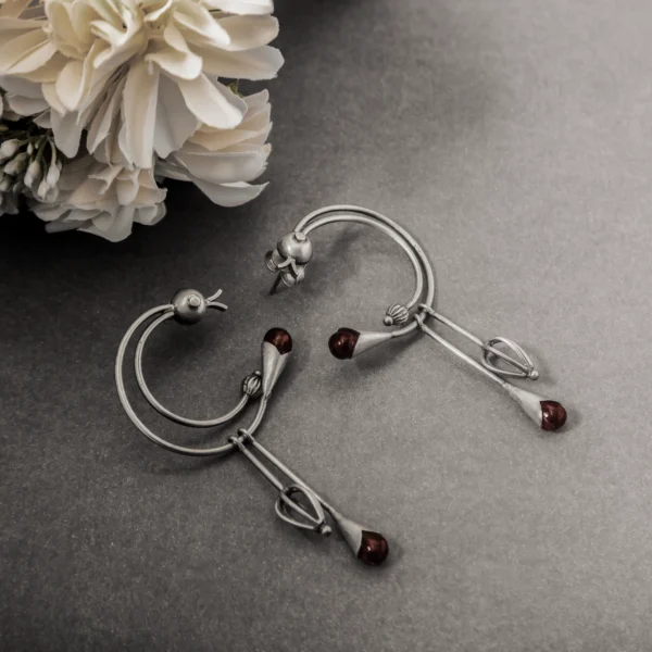 1_Ruby_Stone_Dual_Drop_925_Silver_Hoop_Earrings_Noorish_Jewellery