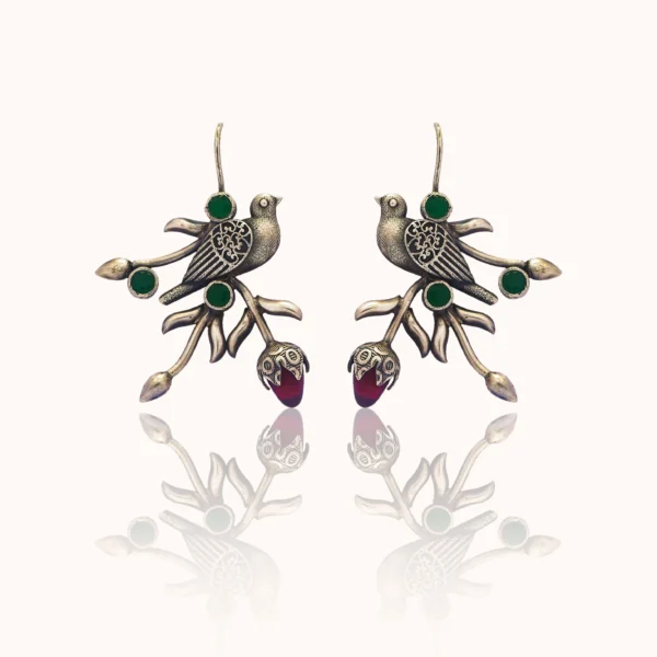 2_Bird_Symphony_925_Silver_Earrings_with_Ruby_and_Emerald_Stones_Noorish_Jewellery