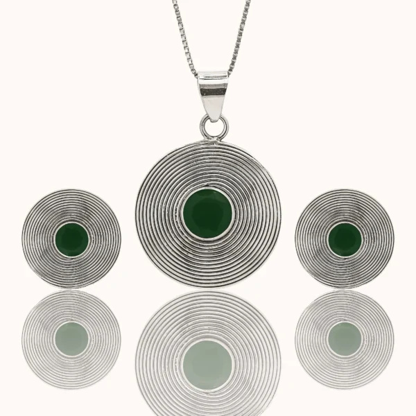 2_Concentric_Green_925_Silver_Pendant_Set_Noorish_Jewellery