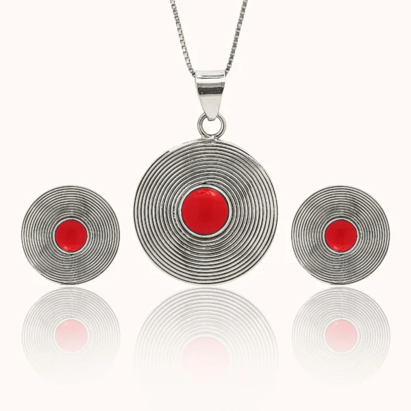 2_Concentric_Red_925_Silver_Pendant_Set_Noorish_Jewellery