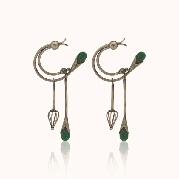 2_Dual_Drop_925_Silver_Earrings_Green_Stone_Noorish_Jewellery