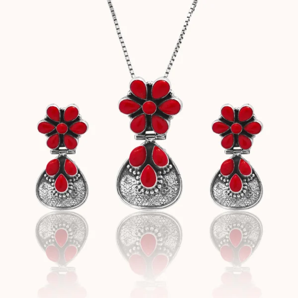 2_Floral_Red_925_Silver_Pendant_Set_Noorish_Jewellery