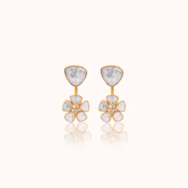 2_Floral_Screw_Back_925_Silver_Earrings_ Polki_Finish_Noorish_Jewellery