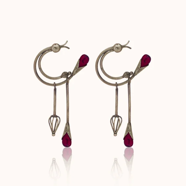 2_Ruby_Stone_Dual_Drop_925_Silver_Hoop_Earrings_Noorish_Jewellery