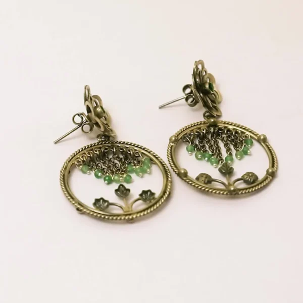 4_Floral_Hoop_925_Silver_Oxidized_Earrings_with_Green_Beads_Noorish_Jewellery