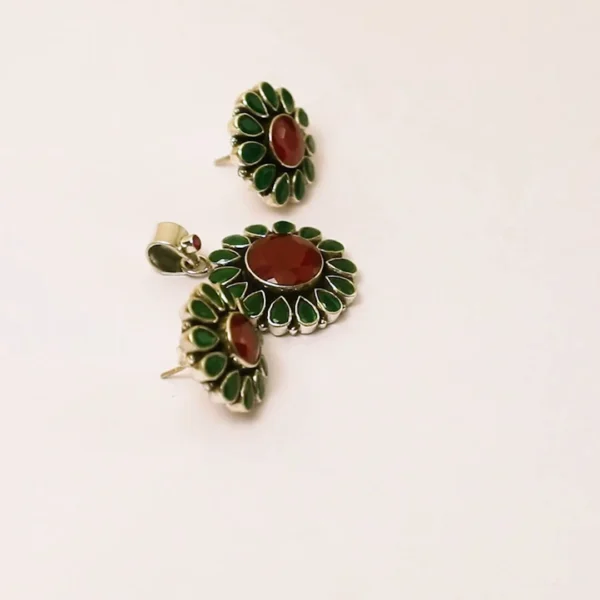 4_Ruby_Green_Flower_925_Silver_Pendant_Set_000_Noorish_Jewellery